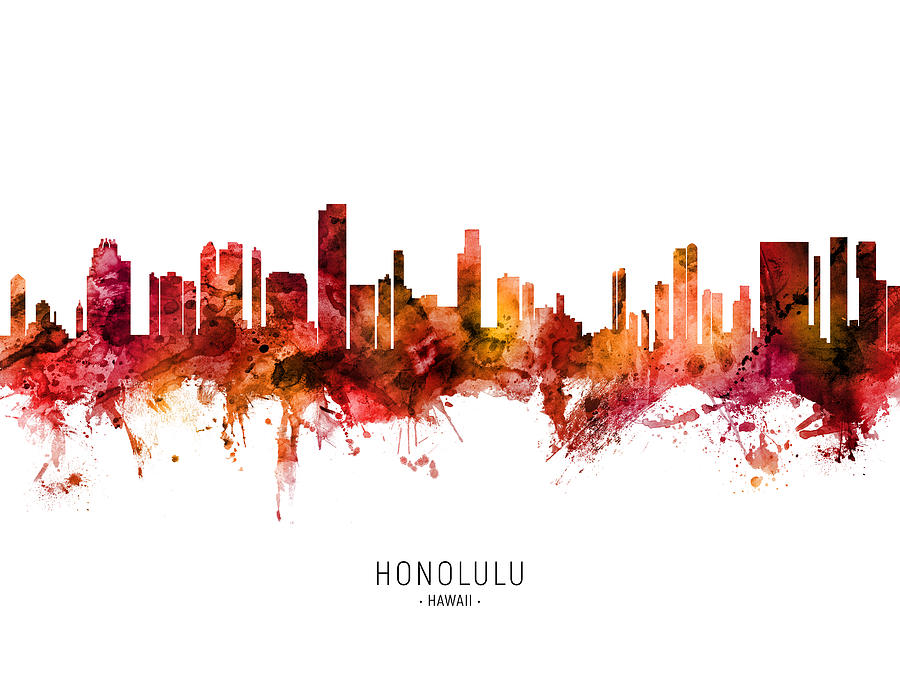 Honolulu Digital Art - Honolulu Hawaii Skyline #33 by Michael Tompsett