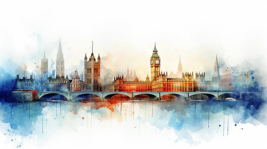 London Skyline Watercolour #34 Mixed Media
