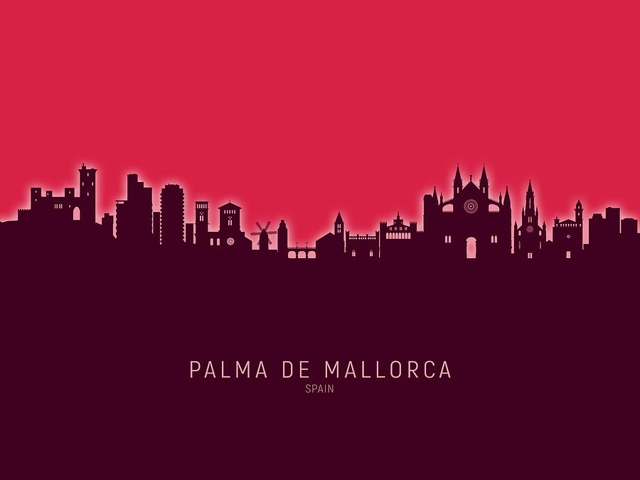 Skyline Digital Art - Palma de Mallorca Spain Skyline #33 by Michael Tompsett