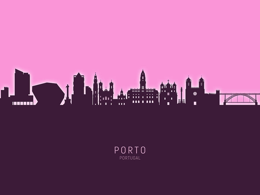 Skyline Digital Art - Porto Portugal Skyline #33 by Michael Tompsett