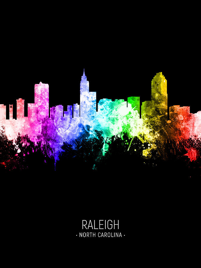 Raleigh Digital Art - Raleigh North Carolina Skyline #33 by Michael Tompsett