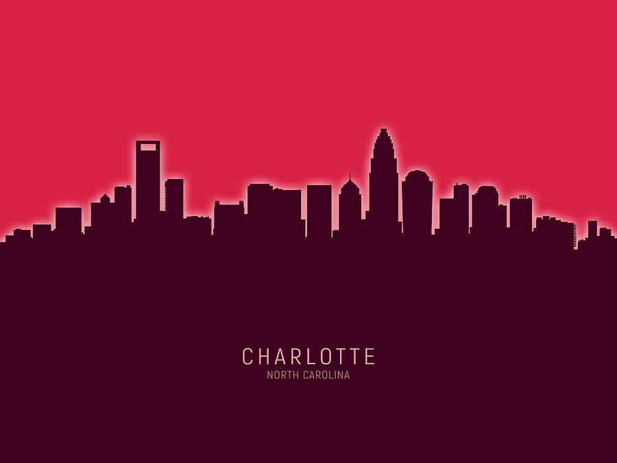 Charlotte Digital Art - Charlotte North Carolina Skyline #34 by Michael Tompsett