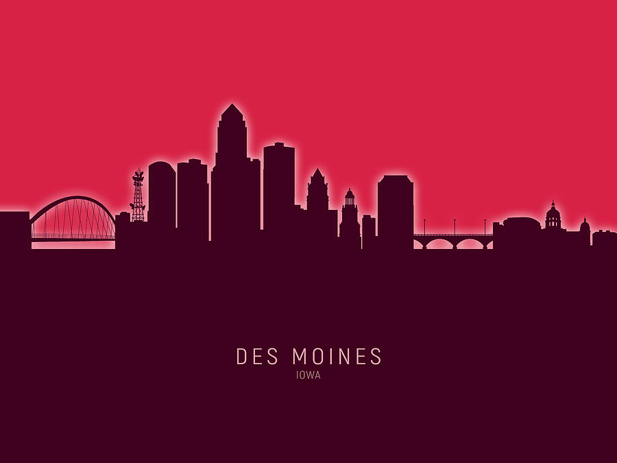Des Moines Iowa Skyline #34 Digital Art by Michael Tompsett