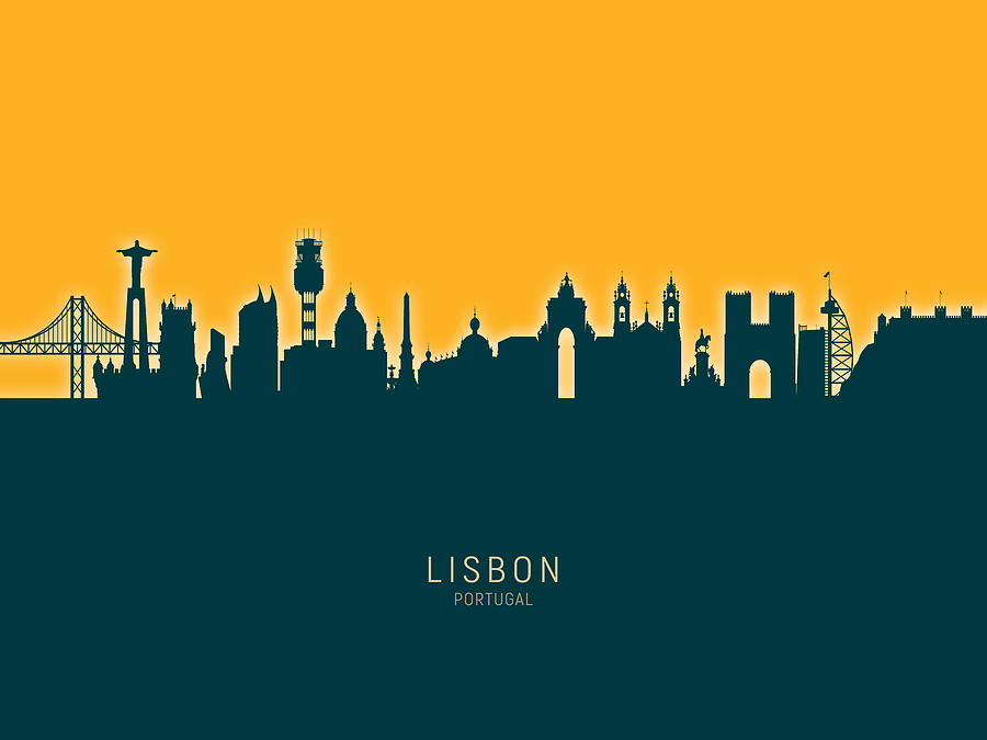 Skyline Digital Art - Lisbon Portugal Skyline #34 by Michael Tompsett