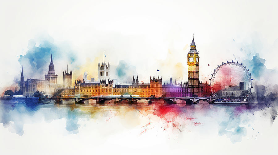 London Skyline Watercolour #35 Mixed Media