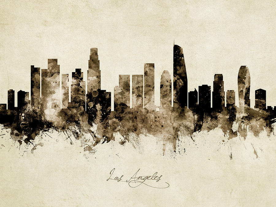 Los Angeles California Skyline #34 Digital Art by Michael Tompsett