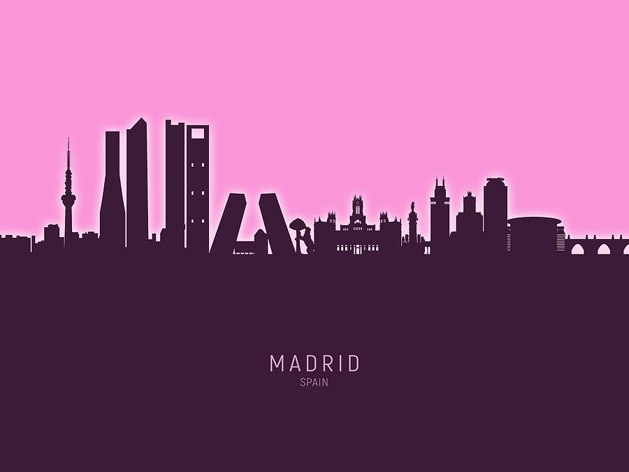 Skyline Digital Art - Madrid Spain Skyline #34 by Michael Tompsett