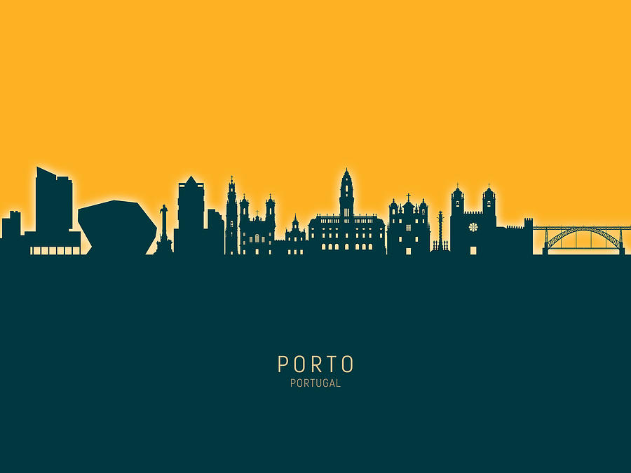 Skyline Digital Art - Porto Portugal Skyline #34 by Michael Tompsett