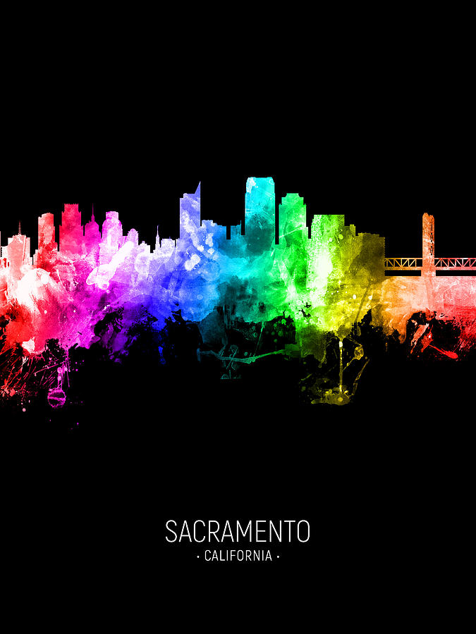 Sacramento Digital Art - Sacramento California Skyline #34 by Michael Tompsett