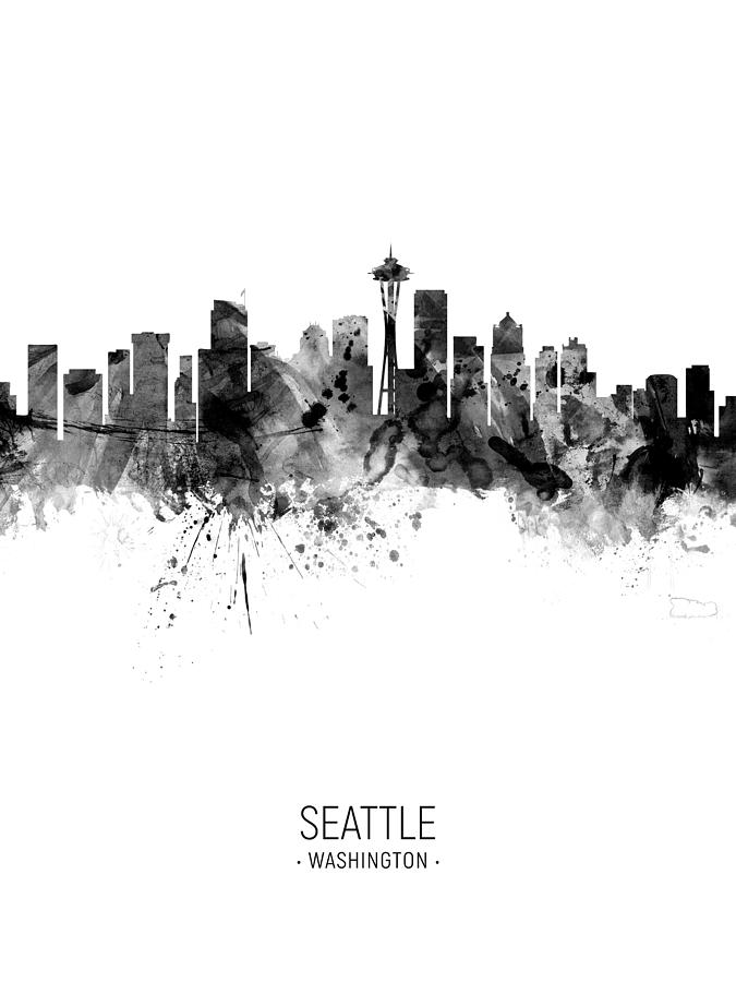 Seattle Digital Art - Seattle Washington Skyline #34 by Michael Tompsett