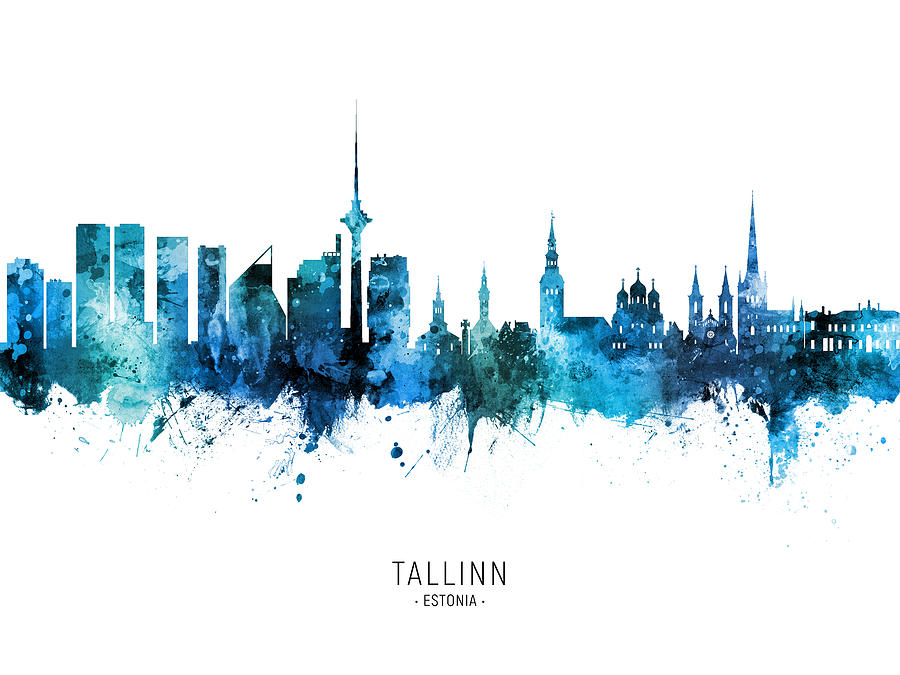 Skyline Digital Art - Tallinn Estonia Skyline #34 by Michael Tompsett