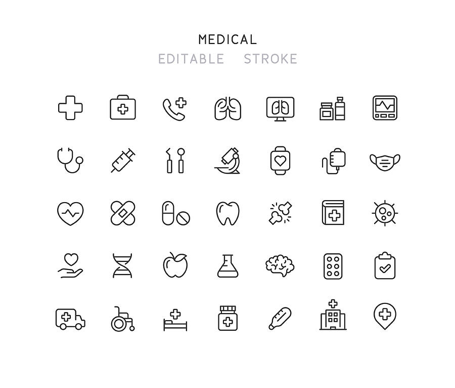 35 Collection Of Medical Line Icons Editable Stroke Drawing by Bounward