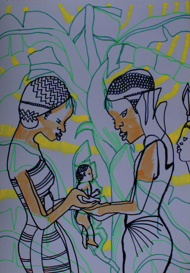 Kintu and Nambi New Beginnings #35 Painting by Gloria Ssali