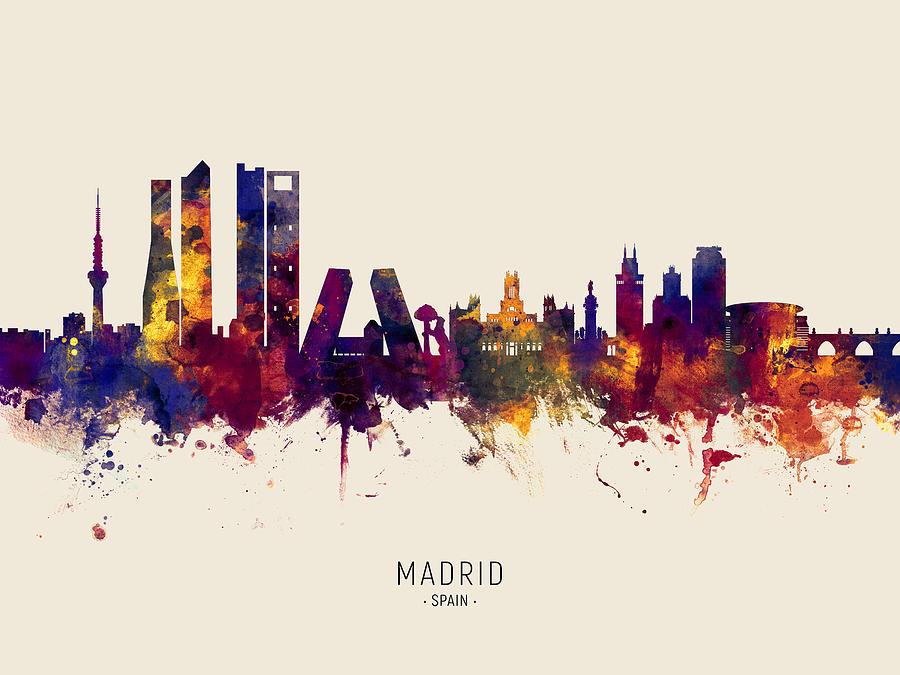 Skyline Digital Art - Madrid Spain Skyline #35 by Michael Tompsett