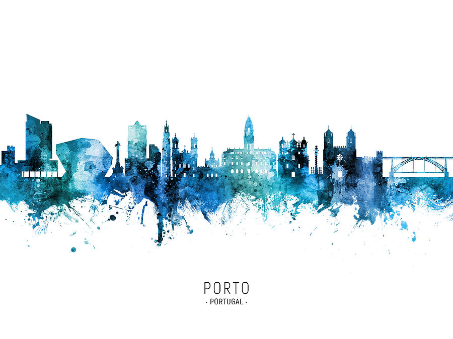 Skyline Digital Art - Porto Portugal Skyline #35 by Michael Tompsett