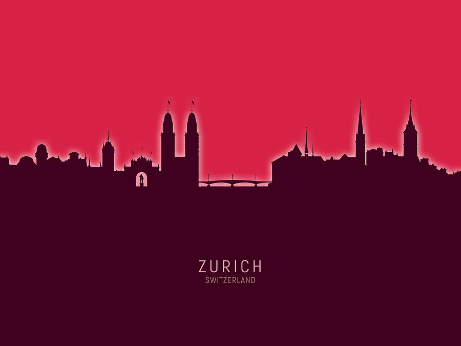 Zurich Switzerland Skyline #35 Digital Art by Michael Tompsett