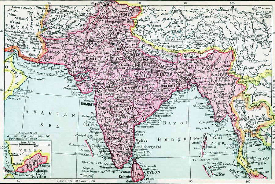 351837 Indian Empire Map Drawing by Universal History Archive - Fine ...