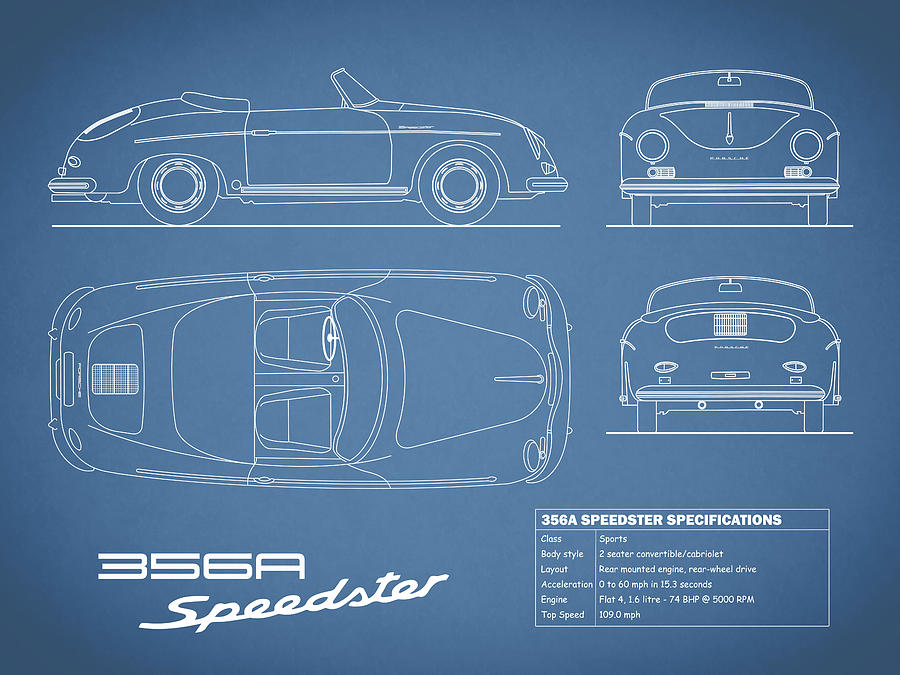 Car Photograph - 356A Speedster Blueprint by Mark Rogan