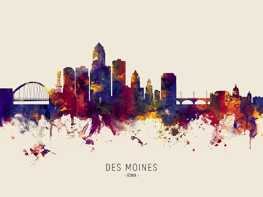 Des Moines Iowa Skyline #36 Digital Art by Michael Tompsett