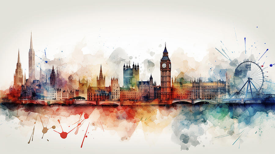 London Skyline Watercolour #37 Mixed Media