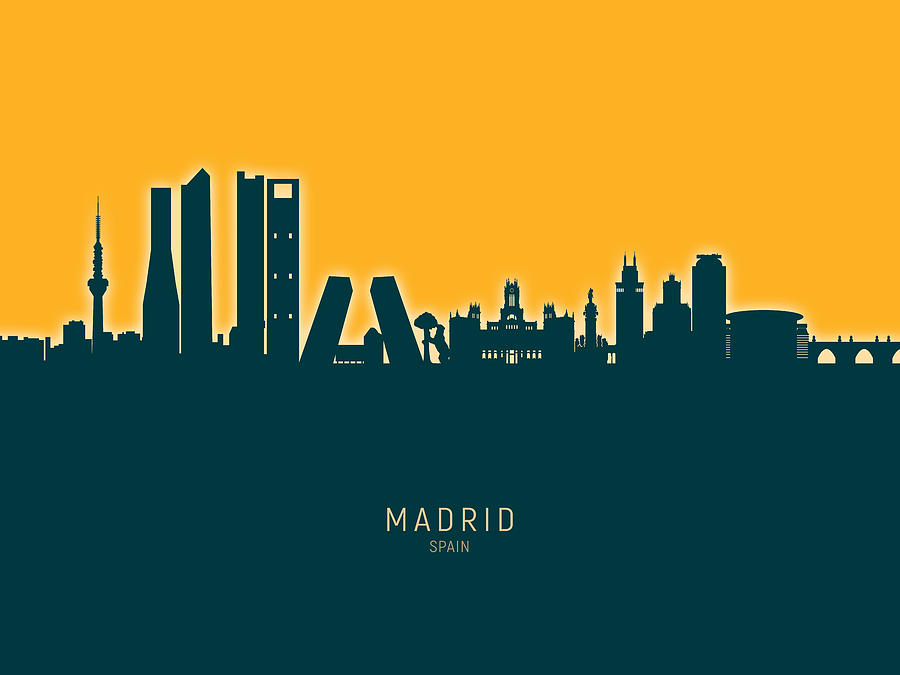 Skyline Digital Art - Madrid Spain Skyline #36 by Michael Tompsett
