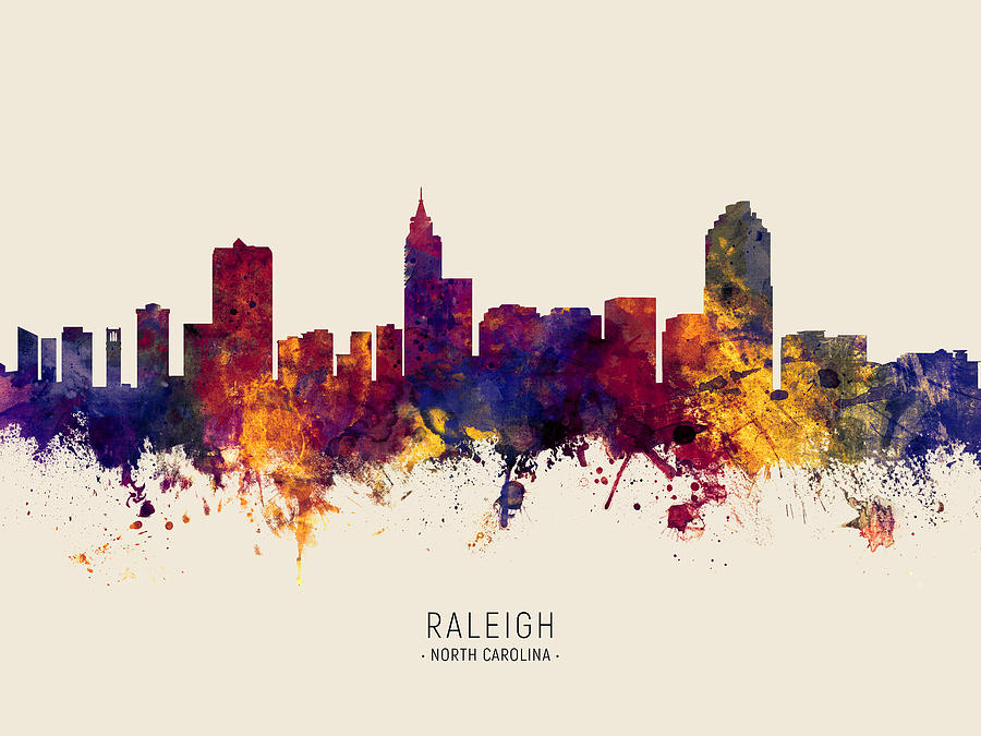Raleigh North Carolina Skyline #36 Digital Art by Michael Tompsett