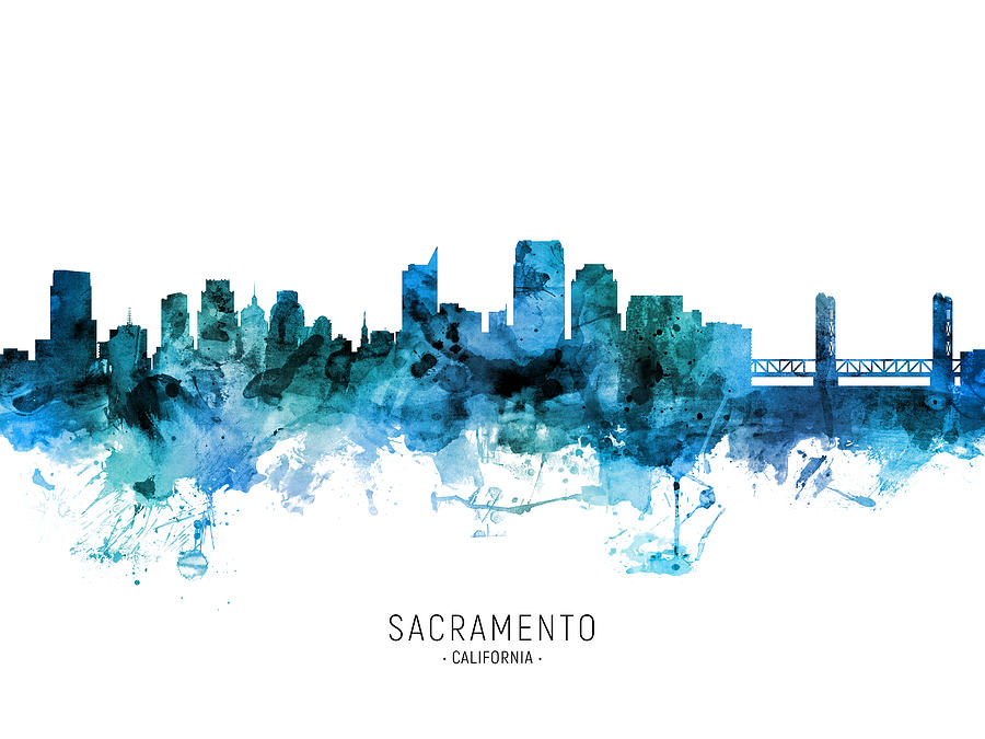 Sacramento Digital Art - Sacramento California Skyline #36 by Michael Tompsett