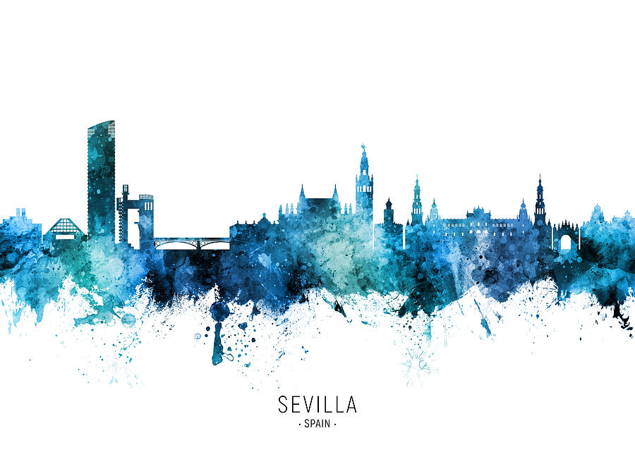 Skyline Digital Art - Sevilla Spain Skyline #36 by Michael Tompsett