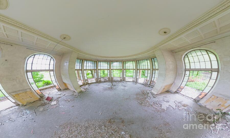 360 degree panorama of decaying Sanatorium Metallurgist in Tskaltubo, Georgia Digital Art by Benny Marty