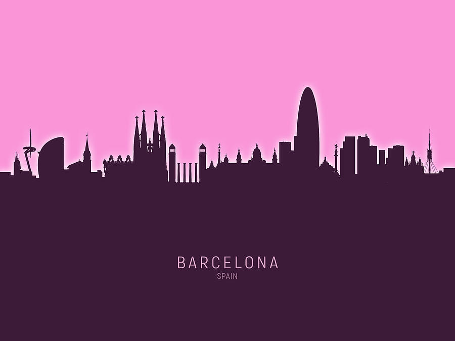 Barcelona Digital Art - Barcelona Spain Skyline #37 by Michael Tompsett