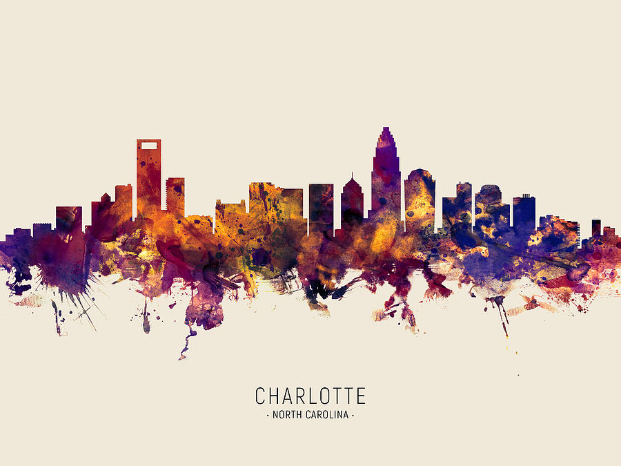 Charlotte Digital Art - Charlotte North Carolina Skyline #37 by Michael Tompsett
