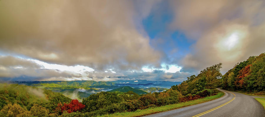 Early Morning Autumn Foggy Photo At Blue Ridge Parkway North Car #37 Photograph by Alex Grichenko