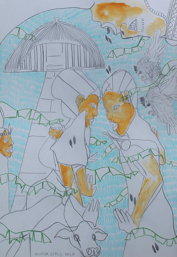 Kintu and Nambi New Beginnings #37 Painting by Gloria Ssali