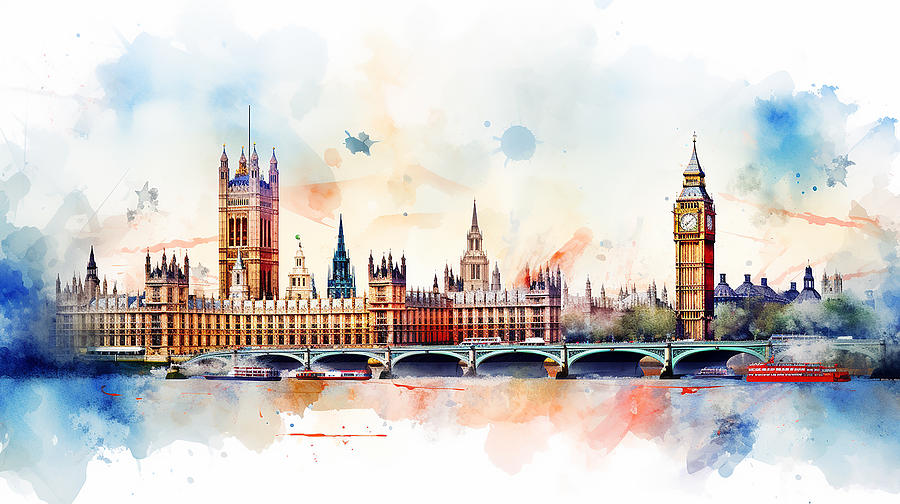 London Skyline Watercolour #38 Mixed Media