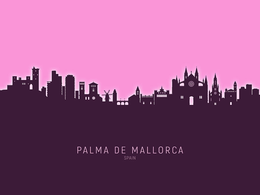 Skyline Digital Art - Palma de Mallorca Spain Skyline #37 by Michael Tompsett