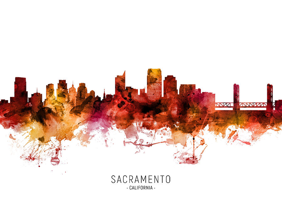 Sacramento Digital Art - Sacramento California Skyline #37 by Michael Tompsett