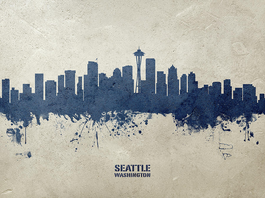 Seattle Digital Art - Seattle Washington Skyline #37 by Michael Tompsett
