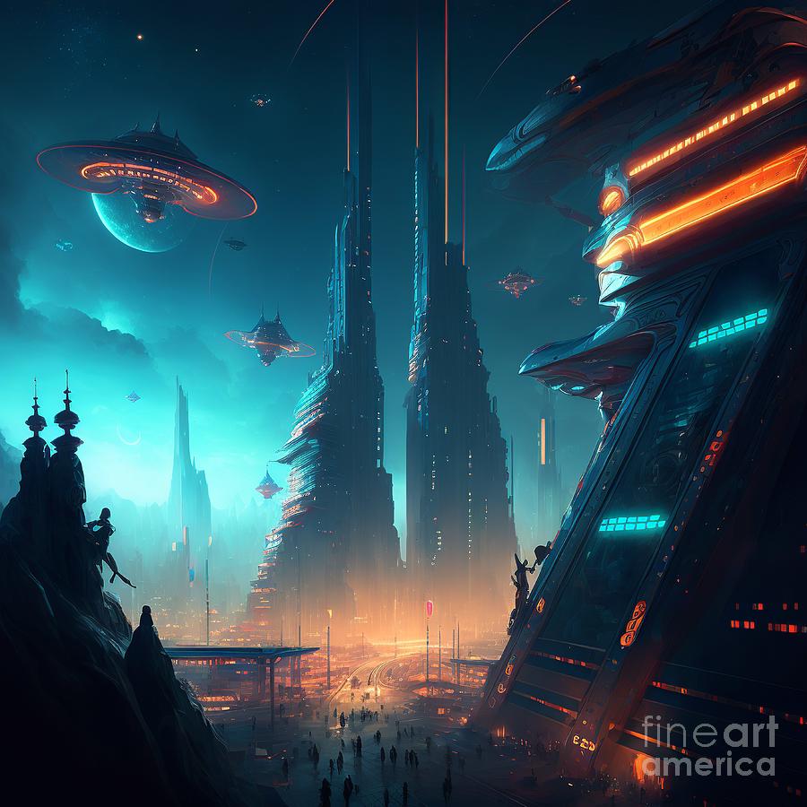 A Futuristic City At Night Digital Art By Somsong Artist - Fine Art America