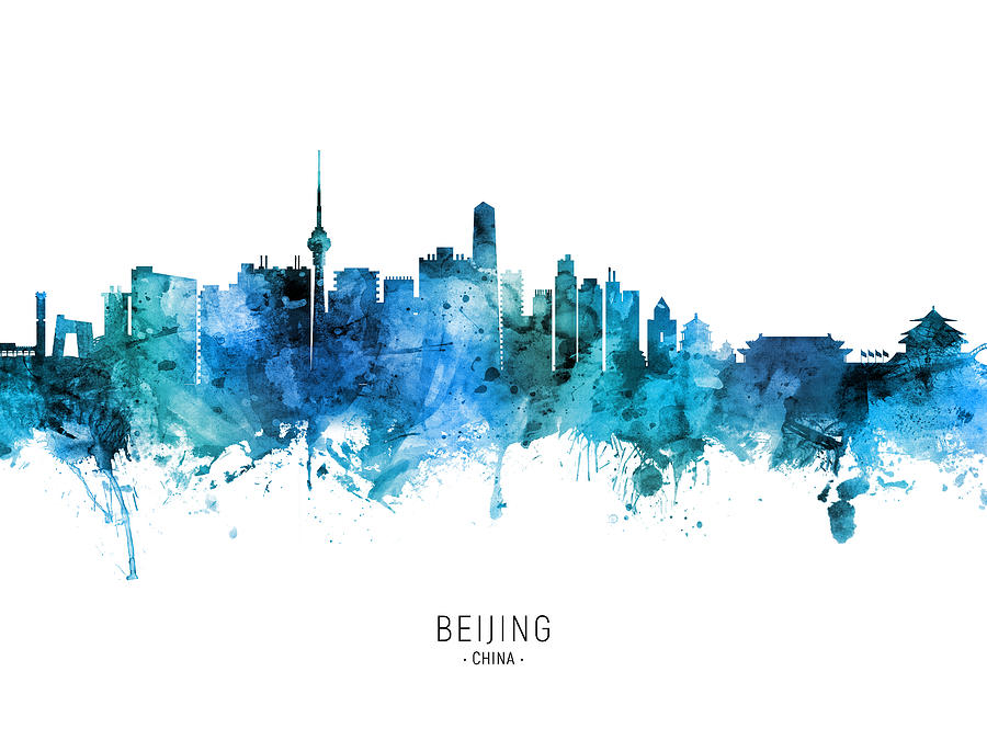 Skyline Digital Art - Beijing China Skyline #38 by Michael Tompsett