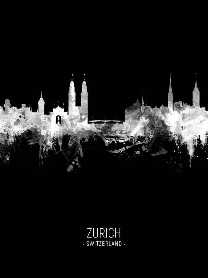 Zurich Switzerland Skyline #38 Digital Art by Michael Tompsett