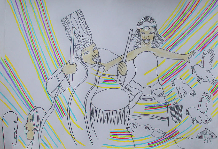 Kintu and Nambi #384 Painting by Gloria Ssali