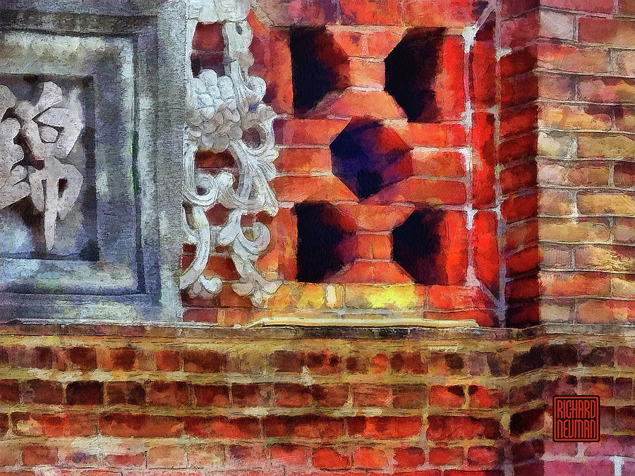 Abstract Mixed Media - 385 Architectural Abstract Art Window Brick Wall, Sanxia Old Street, New Taipei City, Taiwan by Richard Neuman Architectural Gifts