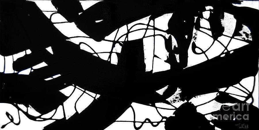 3879-5.05.21 Black and White Abstract Painting by Priscilla Batzell Expressionist Art Studio Gallery