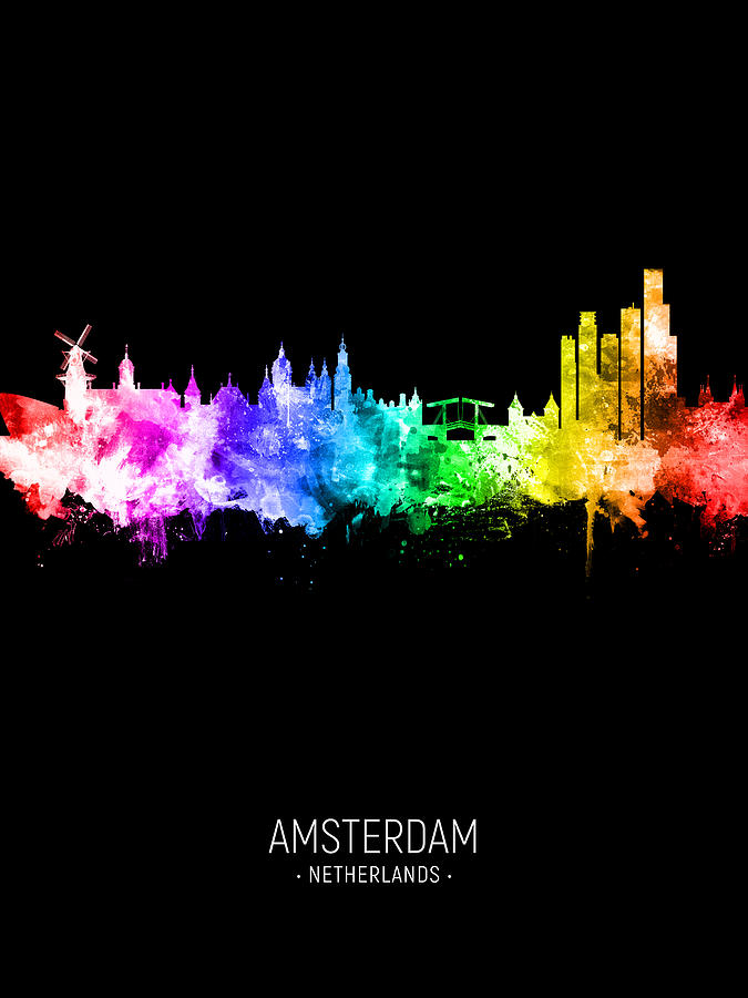 Skyline Digital Art - Amsterdam The Netherlands Skyline #39 by Michael Tompsett