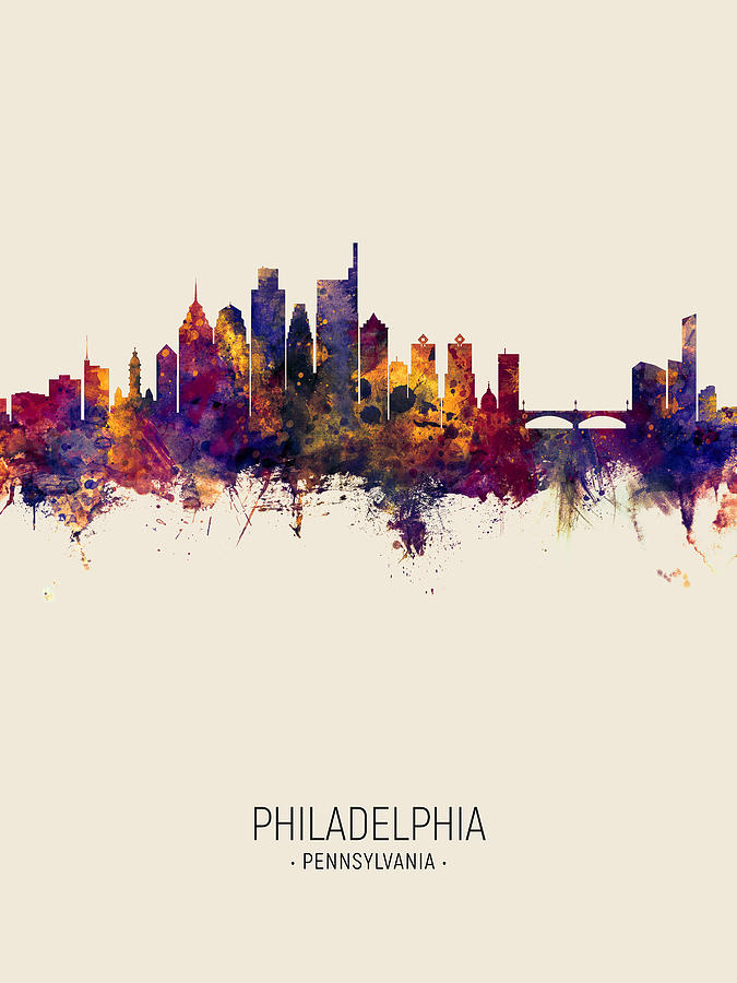 Philadelphia Digital Art - Philadelphia Pennsylvania Skyline #39 by Michael Tompsett