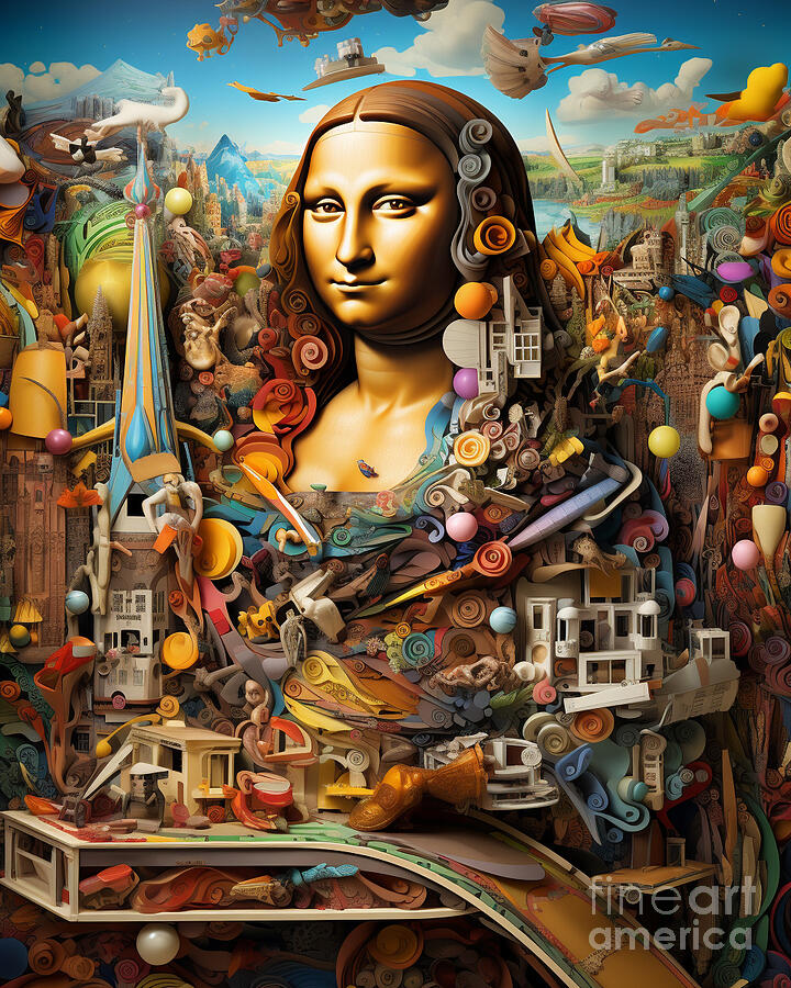 3d 4K Surrealism doodle art mona lisa cluttered by Asar Studios Painting by Celestial Images