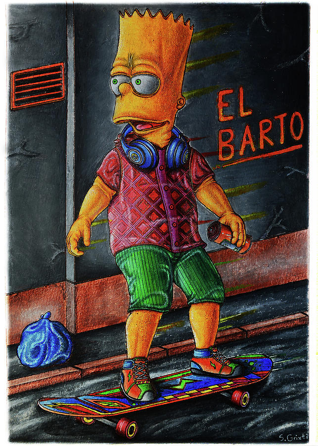 3D Bart Simpson skating after spraying - Fan Art Acrylic painting Painting by Stephan Grixti