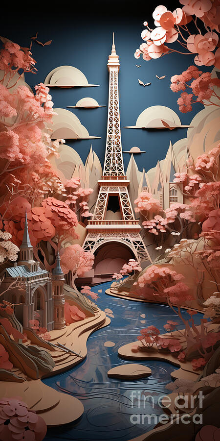 3d Cut Paris Landscape Origami Art   By Asar Studios Painting
