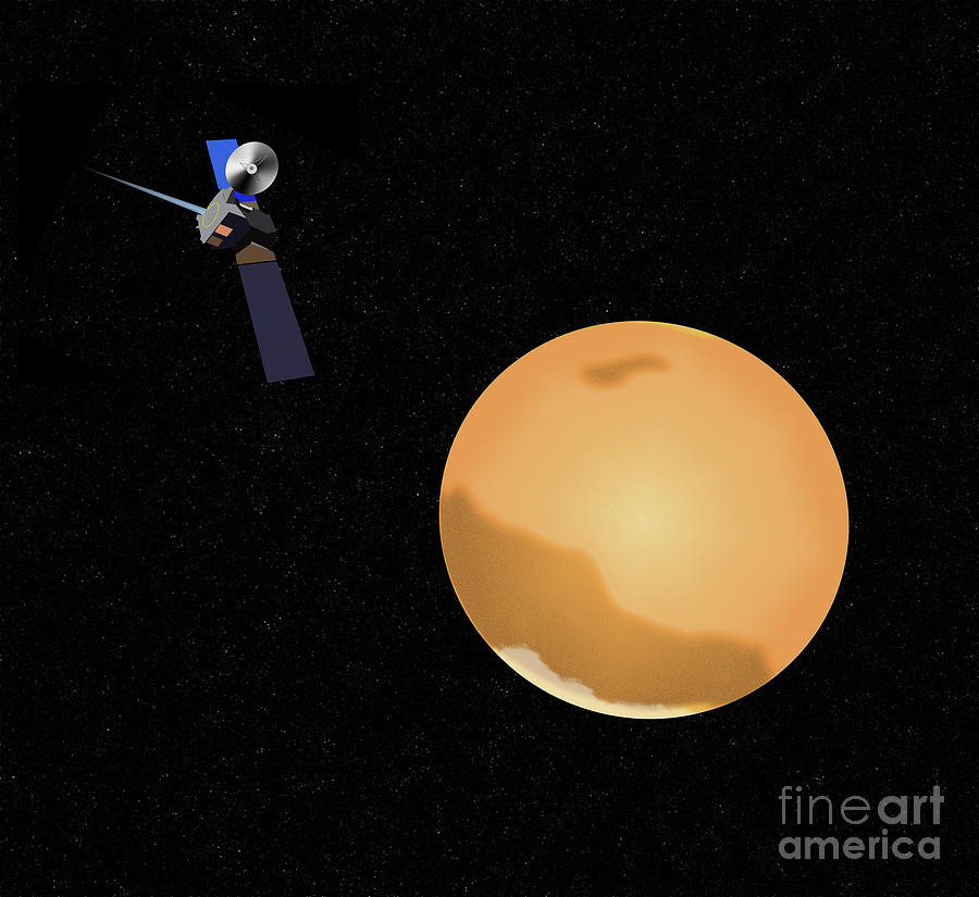 3d illustration of planet Mars with the European Mars express mission Digital Art by Timothy OLeary