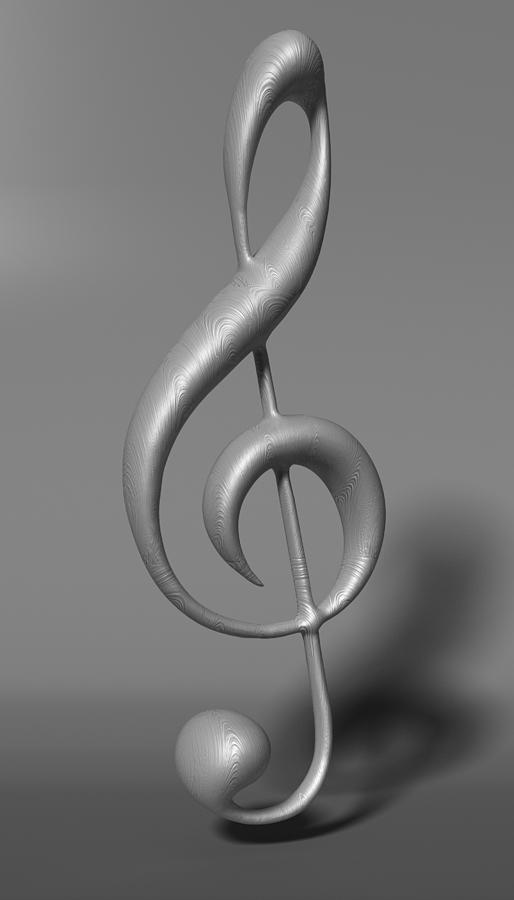 3D Illustration. Silver treble clef on white material background Photograph by Marietjieopp